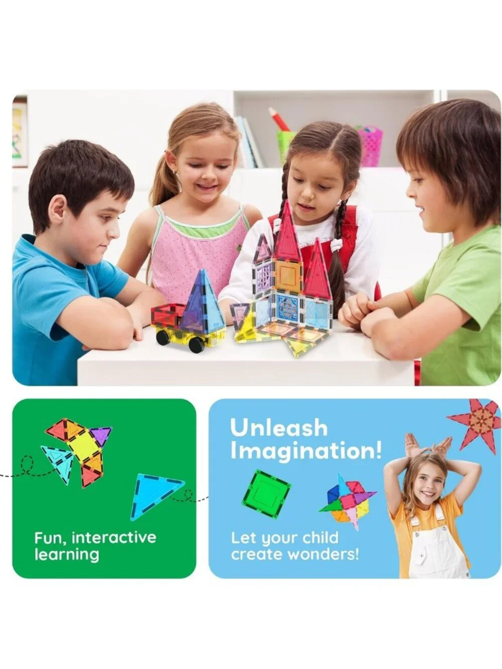 Magnetic Building Blocks Set - 61 Piece STEM Educational Toy for Kids Ages 3-12